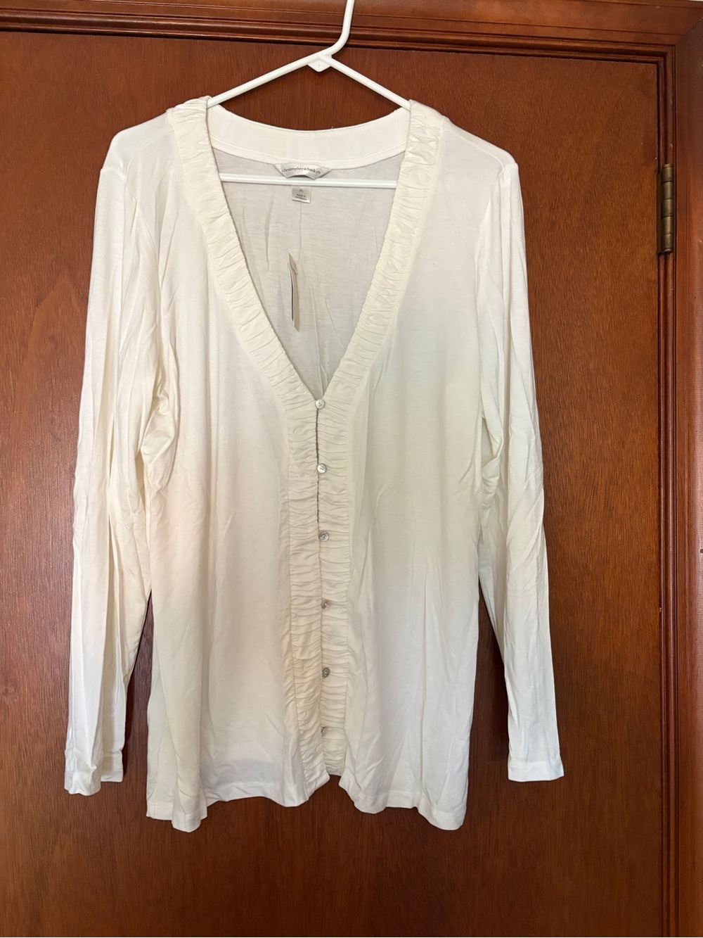 Christopher & Banks Cream Button-Front V-Neck Top